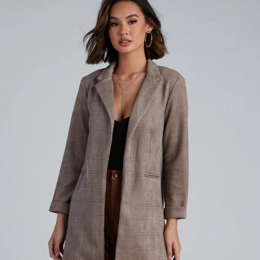 Women's Brown Plaid Coat